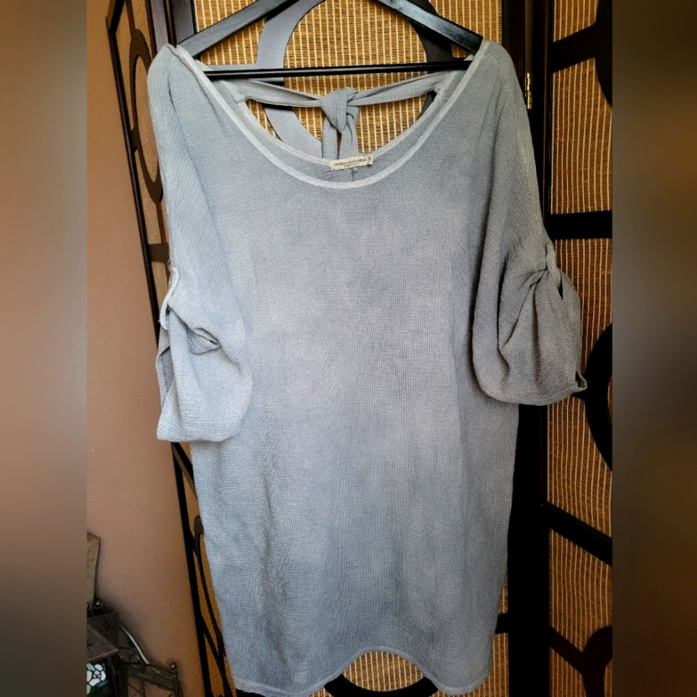 Gray Knit Tunic with Bow Detail